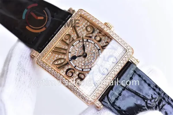 Franck Muller Master Square GF 1:1 Best Edition RG Case Full Diamond Leather Strap Ronda Quartz