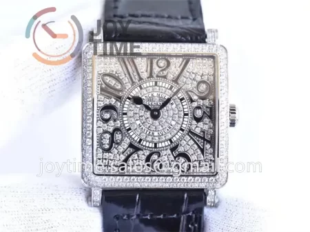 Franck Muller Master Square GF 1:1 Best Edition SS Case Full Diamond Leather Strap Ronda Quartz