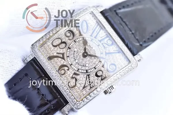 Franck Muller Master Square GF 1:1 Best Edition SS Case Full Diamond Leather Strap Ronda Quartz