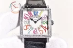 Franck Muller Master Square GF 1:1 Best Edition SS Case Diamond Bezel Leather Strap Ronda Quartz