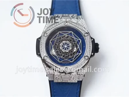 Hublot Big Bang Unico Sang Bleu HBF 1:1 Best Edition 45mm SS Case Full Diamond Rubber Strap HUB1213