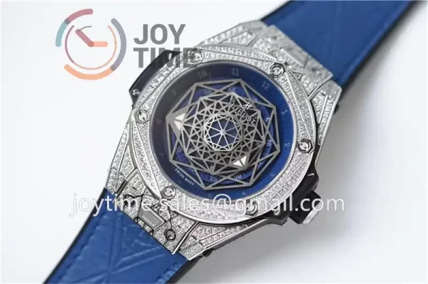 Hublot Big Bang Unico Sang Bleu HBF 1:1 Best Edition 45mm SS Case Full Diamond Rubber Strap HUB1213