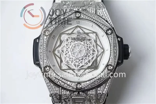 Hublot Big Bang Unico Sang Bleu HBF 1:1 Best Edition 45mm SS Case Full Diamond Rubber Strap HUB1213