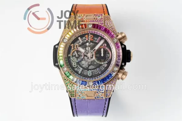 Hublot Big Bang Unico ZF 1:1 Best Edition 45mm RG Case Full Diamond Rubber Strap A1220