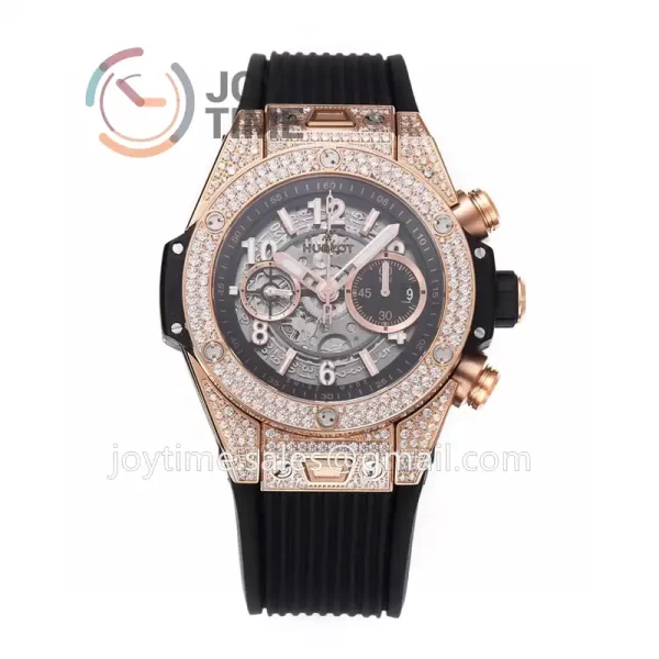 Hublot Big Bang Unico ZF 1:1 Best Edition 45mm RG Case Full Diamond Rubber Strap A1220