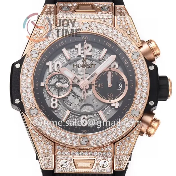 Hublot Big Bang Unico ZF 1:1 Best Edition 45mm RG Case Full Diamond Rubber Strap A1220