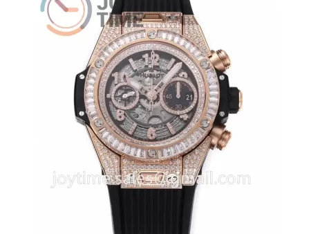 Hublot Big Bang Unico ZF 1:1 Best Edition 45mm RG Case Full Diamond Rubber Strap A1220