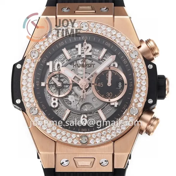 Hublot Big Bang Unico ZF 1:1 Best Edition 45mm RG Case Diamond Bezel Rubber Strap A1220