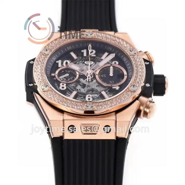 Hublot Big Bang Unico ZF 1:1 Best Edition 45mm RG Case Diamond Bezel Rubber Strap A1220