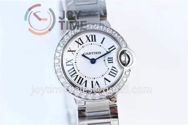 Cartier Ballon Bleu V6F 1:1 Best Edition SS 28mm Diamond Bezel SS Bracelet Quartz