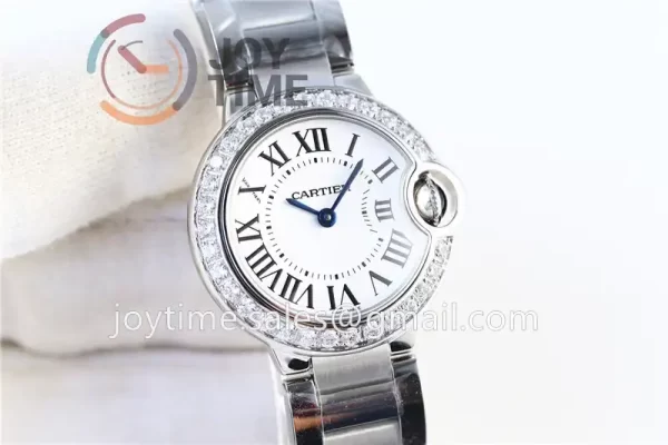 Cartier Ballon Bleu V6F 1:1 Best Edition SS 28mm Diamond Bezel SS Bracelet Quartz