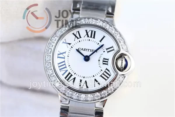 Cartier Ballon Bleu V6F 1:1 Best Edition SS 28mm Diamond Bezel SS Bracelet Quartz