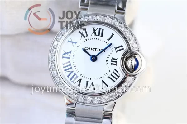 Cartier Ballon Bleu V6F 1:1 Best Edition SS 28mm Diamond Bezel SS Bracelet Quartz