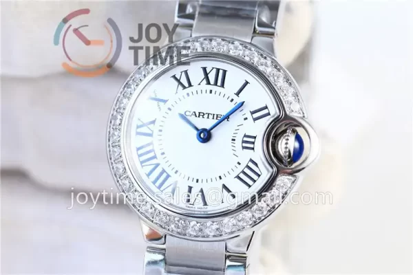 Cartier Ballon Bleu V6F 1:1 Best Edition SS 28mm Diamond Bezel SS Bracelet Quartz