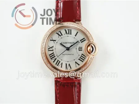 Cartier Ballon Bleu V6F 1:1 Best Edition RG 36mm Diamond Bezel Leather Strap NH05A