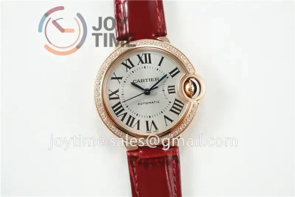 Cartier Ballon Bleu V6F 1:1 Best Edition RG 36mm Diamond Bezel Leather Strap NH05A