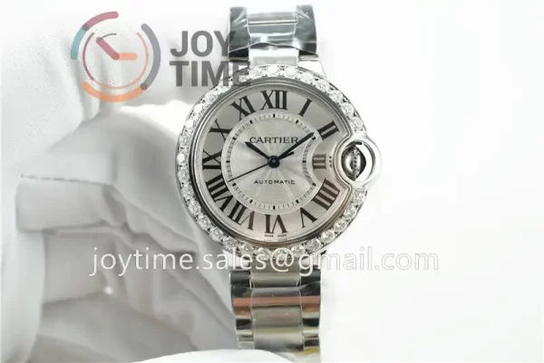 Cartier Ballon Bleu V6F 1:1 Best Edition SS 33mm Diamond Bezel SS Bracelet NH05A