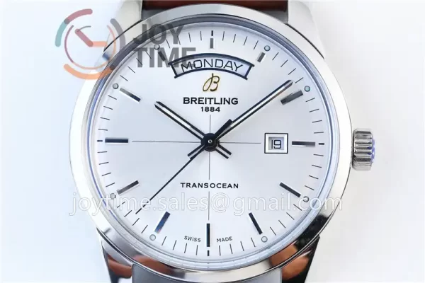 Breitling Transocean Day & Date 1:1 Best Edition SS 43mm Leather Strap A2824